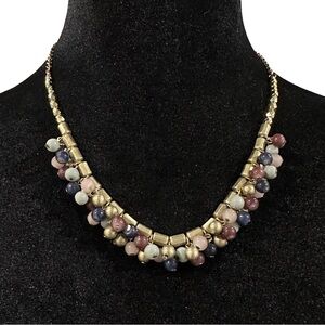 Taramanda Necklace Multi color Beaded Fringe Gold Tone Chain Adjustable Length